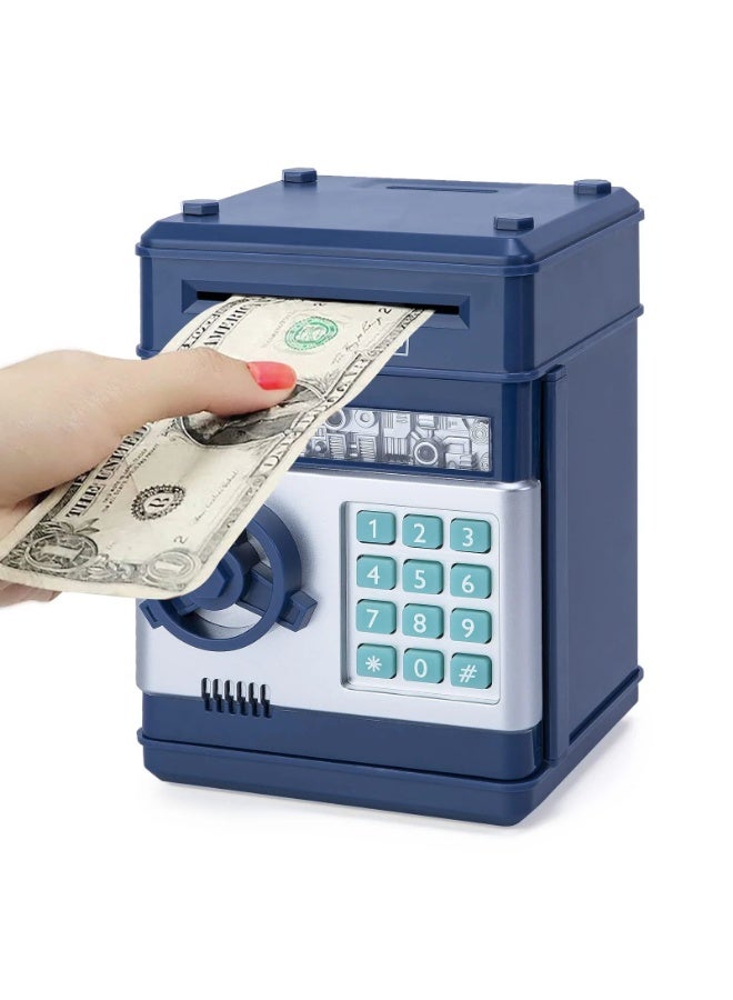 Electronic Piggy Bank with Code Lock | Mini ATM Money Saving Box for Kids | Password Cash & Coin Bank with Auto Money Scroll | Birthday Gift for Boys & Girls (Navy) - Image 1